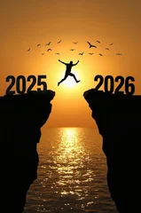 Wanddecoratie Huisarts Der Sprung ins Neue Jahr - Von 2025 nach 2026 - Mutiger Schritt in die Zukunft  © Kodini