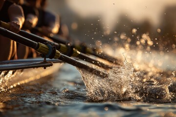 Rowing team in action at sunset (1)