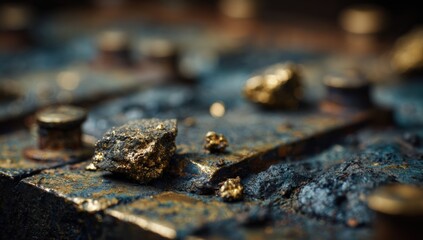 Close-up of gold nuggets on metal