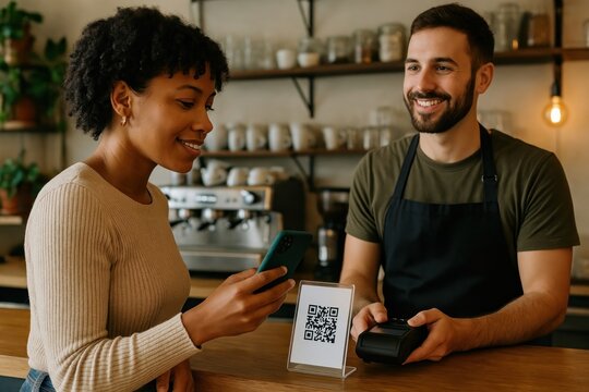 Cafe QR code payment interaction
