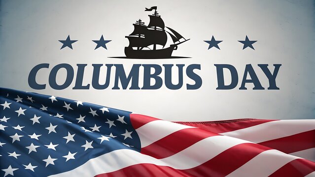 Columbus Day Celebration with American Flag and Historic Ship Silhouette

