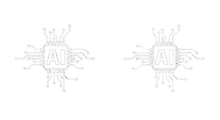 Two A I Microchip Circuits on Black isolated on a transparent background artificial