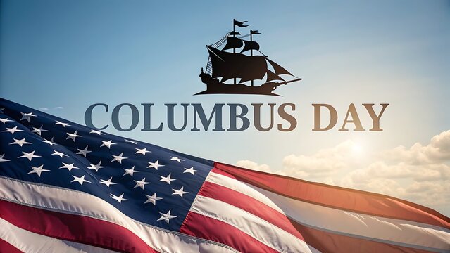 Vibrant Columbus Day Celebration with American Flag and Historical Ship Silhouette
