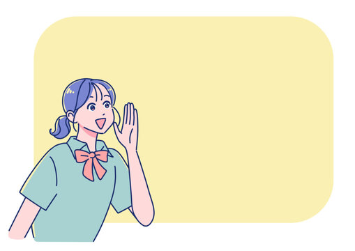 笑顔で声援を送るアニメ調の女子生徒