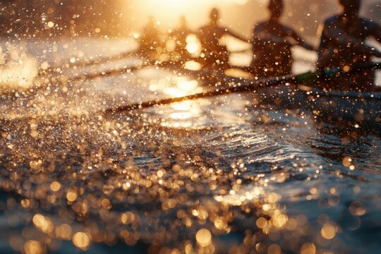 Rowing team at sunrise - Powered by Adobe