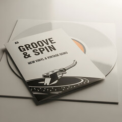 Fototapeta premium A minimalist white vinyl record with a modern graphic sleeve, representing retro audio culture