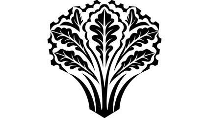 Stylized floral arrangement with symmetrical leaves and decorative border in black and white design silhouette