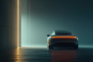 Futuristic car in a minimalist space