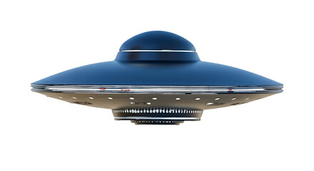 Dark blue flying saucer with lights isolated on a transparent background unidentified