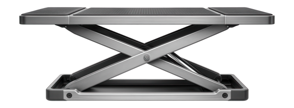 Low-profile scissor lift for accessing vehicles in an automotive repair shop.