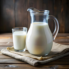 Milk Pitcher and Glass: A Fresh Dairy Product Presentation