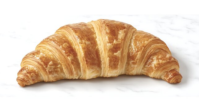 Golden flaky croissant photographed in 4K with 35mm f1.4 lens, bright natural light revealing layered texture and rich buttery tones