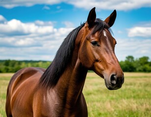 Obraz premium horse standing in green field. animal portrait.