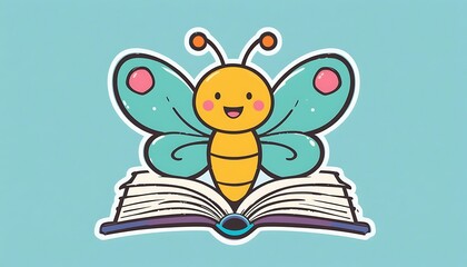 Obraz premium A Cute Cartoon Butterfly Character Reading an Open Book