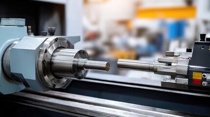Fototapeta premium Precision machining process in an advanced manufacturing facility featuring modern CNC equipment and metal components