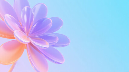 Fototapeta premium Futuristic Gradient Pink Purple Orange 3D Flower with Glossy Petals, Ethereal Minimalist Render on Soft Background
