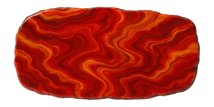 Polished slice of jasper featuring red and yellow swirling patterns