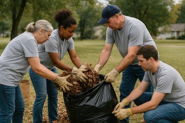 Teamwork in community cleanup effort.