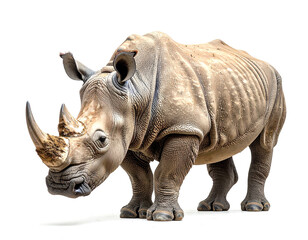 Fototapeta premium Rhino standing calmly with thick skin and powerful build isolated on white