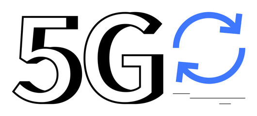 Bold 5G text paired with blue cyclic arrows symbolizing speed, wireless network, connectivity, and innovation. Ideal for technology, communication, speed, automation, advancement network digital