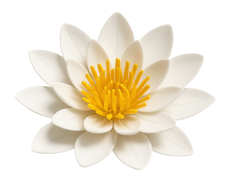 Water lily flower with white petals and central yellow stamens