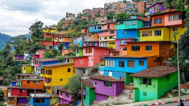 The artistic beauty of Comuna 13's hillside architecture.