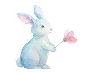 watercolor baby bunny holding a flower