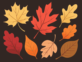 Obraz premium A simple and pop-inspired autumn illustration set. Cute. Simple. Event. Fallen leaves. Tree leaves.