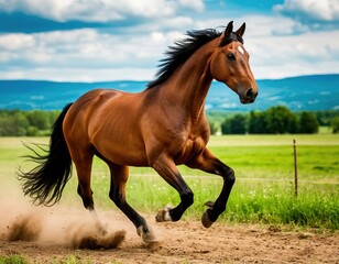 Obraz premium horse standing in green field. animal.