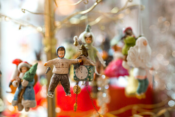 Christmas decorations. Soviet Christmas tree. Old retro cotton wool Christmas tree toy.