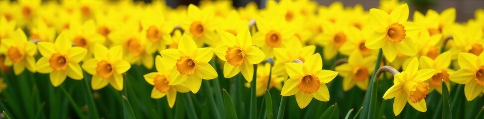 Fototapeta premium Dense cluster of vibrant yellow daffodils, sunny spring blooms, daffodil bouquet, yellow
