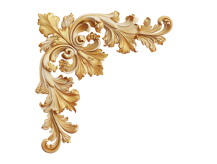 golden corner ornament isolated on transparent background, Clipart png