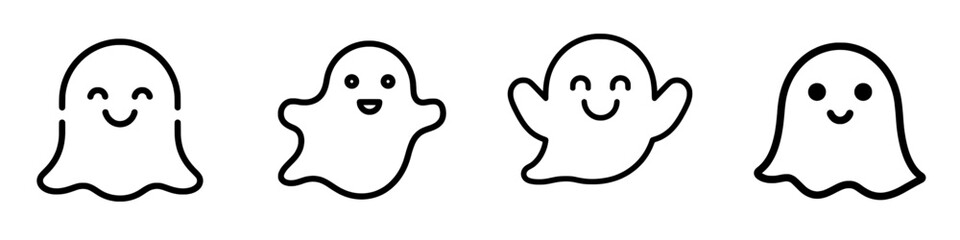 Fototapeta premium A ghost icon with editable stroke and outline is depicted in a flat, modern style on a white background, measuring 64 x 64 pixels for a pixel-perfect image