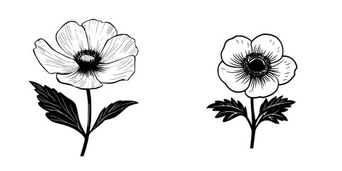 Minimalist black-and-white vector illustration of two flower silhouettes with simple design elements