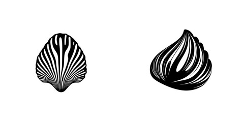 Fototapeta premium Minimalist black-and-white vector illustration of two shell silhouettes with intricate designs