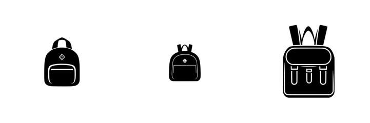 Obraz premium Collection of minimalist black-and-white backpack silhouettes showcasing different styles and sizes in a clean design layout