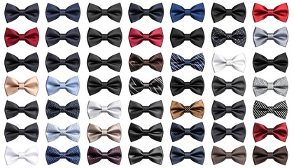 Various bow ties arranged on a white background