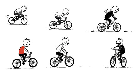 Obraz premium doodle stick figures riding bicycles