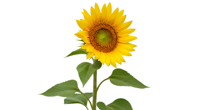 sunflower with green stem, isolated on transparent background. - Powered by Adobe