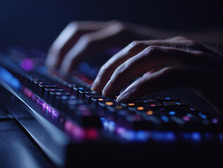 hands on glowing mechanical keyboard