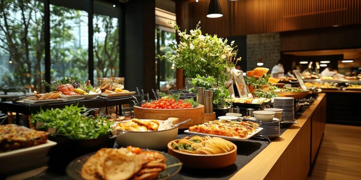 Experience a luxurious buffet spread filled with an array of delicious dishes.