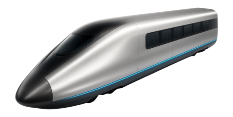 High-speed train on an elevated platform with sleek aerodynamic nose