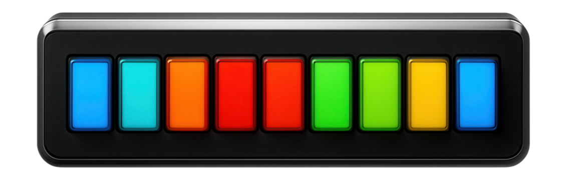 Compact dispatcher panel with a single row of colored push buttons