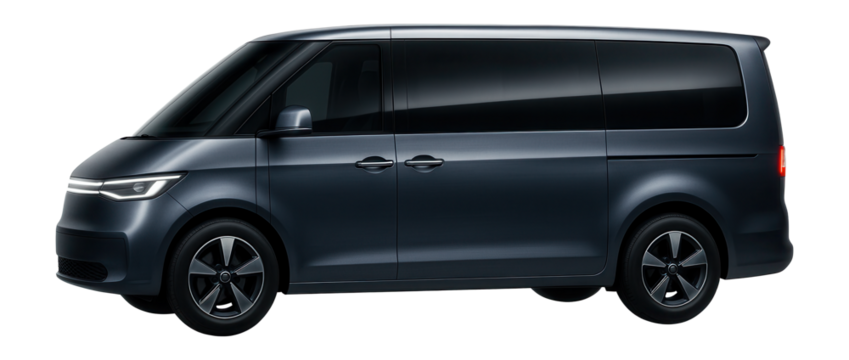 Urban minivan with wraparound front windshield and LED headlamps