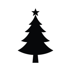 Black Christmas tree with star icon silhouette