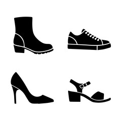 Shoes filled silhouette set with boots sneakers high heels and sandals