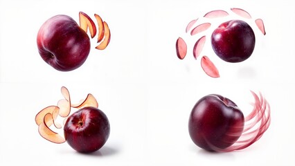 A series of four pictures plum background scene style cartoonish colorful motion illustration gesture frame backgrounds emotion creative elements layers movement design composition