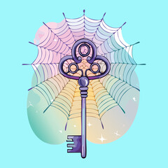 Mystical spider web key a charming and intricate design for magic mystery and Halloween themes perfect for fantasy art