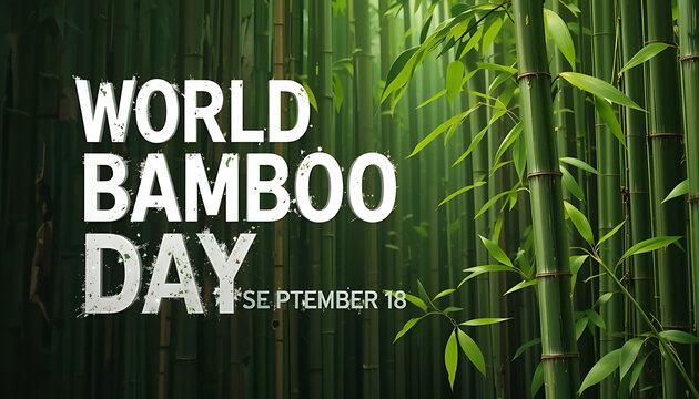 A darker bamboo background with white “World Bamboo Day” lettering and subtle leaves, 4K and HD image