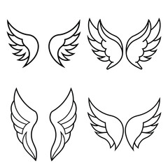 angel wings vector line art icon set
